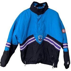 Vintage 1990s Charlotte Hornets Starter Jacket L NBA Pullover Puffer Half-Zip